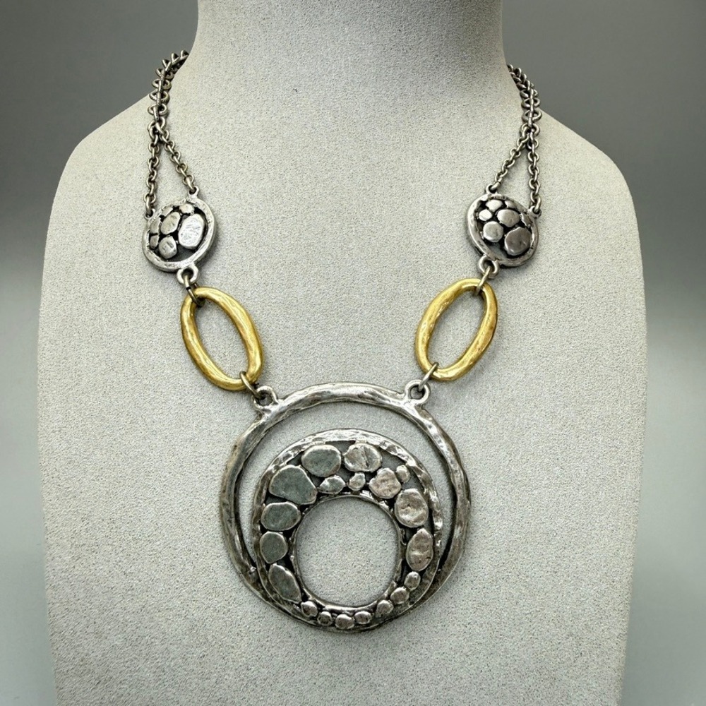Chico's Brutalist Hammered Mixed Metal Necklace 18-22" Business Casual Chic